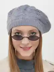 Серый металлик берет женский "Волна", ажурный, вязаный