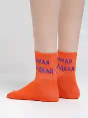 Оранжевый носки женские с надписями, в рубчик