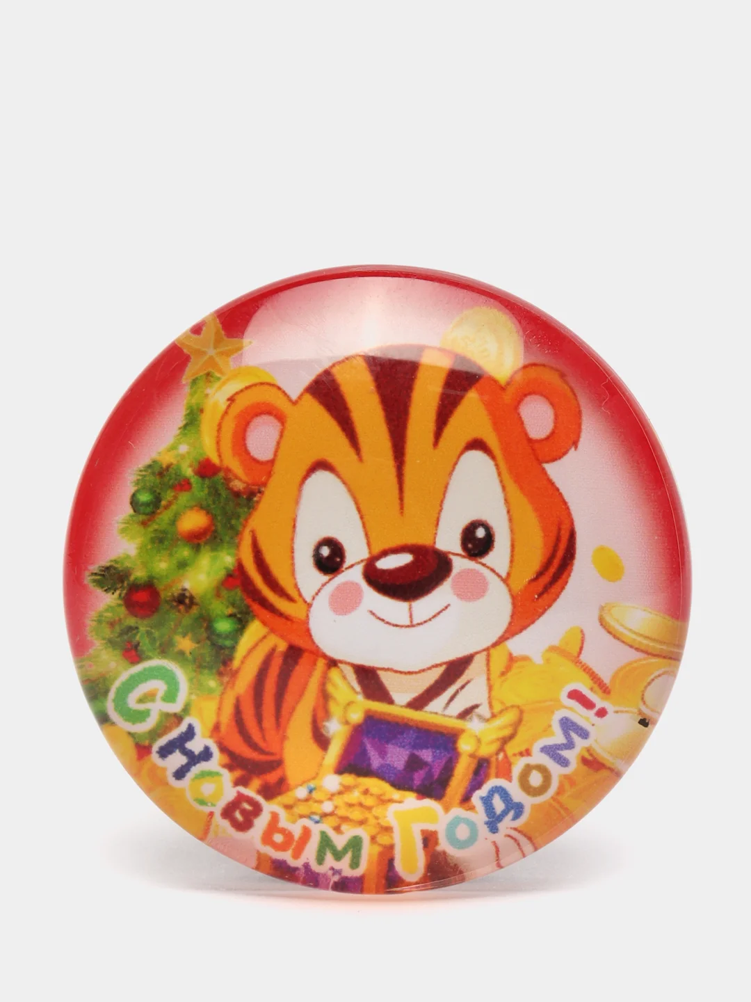Коралловый магнитик круг в стекле символикой Тигренка / удачи