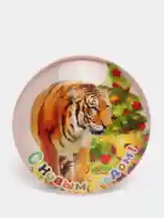 Белый магнитик круг в стекле символикой Тигренка / удачи