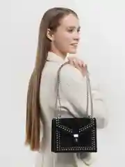 Черный женская сумка из бархата на цепочке