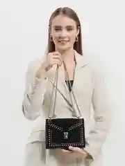 Черный женская сумка из бархата на цепочке