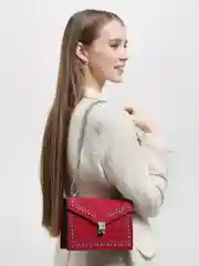 Красный женская сумка из бархата на цепочке