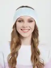 Небесно-голубой повязка на голову, теплая, вязаная с ушами.