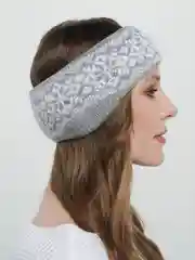 Серый повязка на голову, теплая, вязаная с ушами.