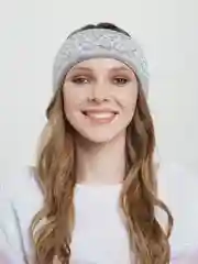 Серый меланж повязка на голову, теплая, вязаная с ушами.