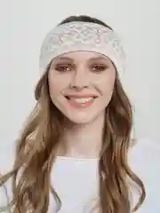 Бежевый меланж повязка на голову, теплая, вязаная с ушами.