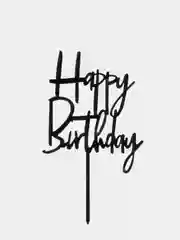 Черный топпер на торт "Happy Birthday", акрил