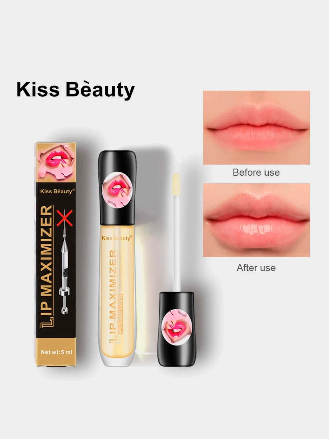 Белый блеск для увеличения губ / блеск для губ, прозрачный Kiss Beauty