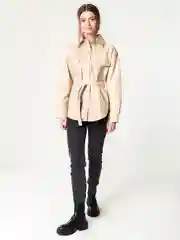 Бежевый рубашка женская кожаная с поясом oversize