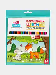 Карандаши цветные Лесные жители 24 цвета трехгранные заточенные