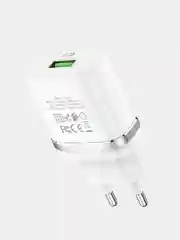 Белый сетевое зарядное устройство 18 W, Блок питания QC 3.0, Быстрая зарядка USB, Hoco C12Q
