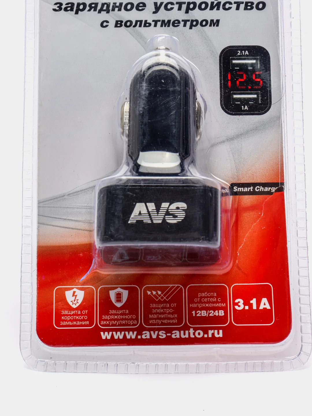USB автомобильное зарядное устройство, 2 порта, AVS