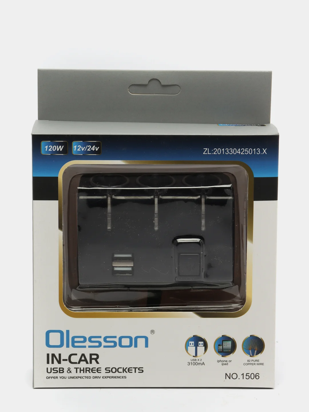 Разветвитель прикуривателя Olesson, 1506, на 3 прикуривателя, 2 USB выход 3100mAh