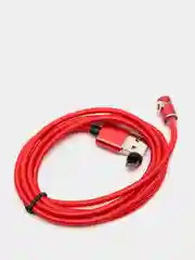 Красный usb кабель магнитный 3 в 1, сменные разъемы MicroUSB,Type-C,Lightning для Android и iPhone