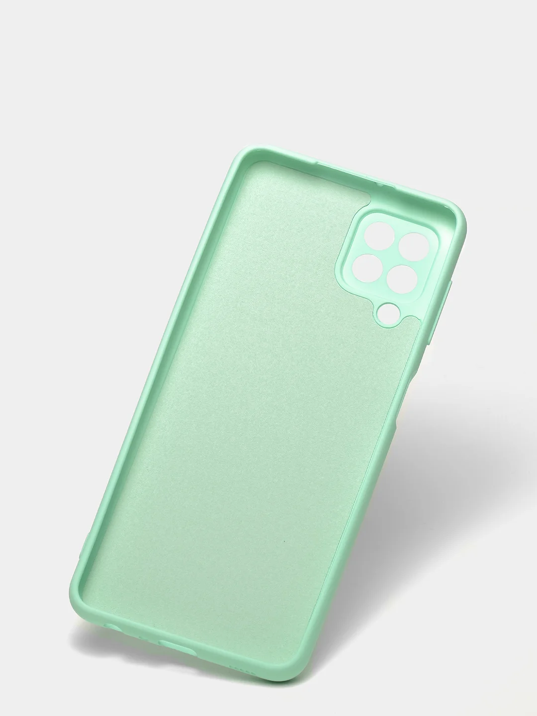 Бирюзовый чехол силиконовый с защитой камеры для Samsung A22 / M32 / M22 с бархатной подкладкой