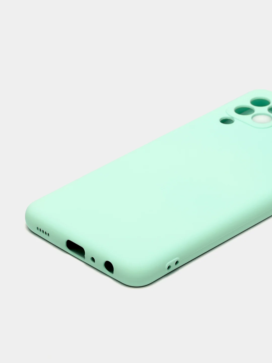 Бирюзовый чехол силиконовый с защитой камеры для Samsung A22 / M32 / M22 с бархатной подкладкой