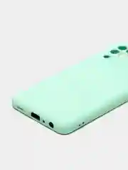 Бирюзовый чехол силиконовый с защитой камеры для Samsung A22 / M32 / M22 с бархатной подкладкой