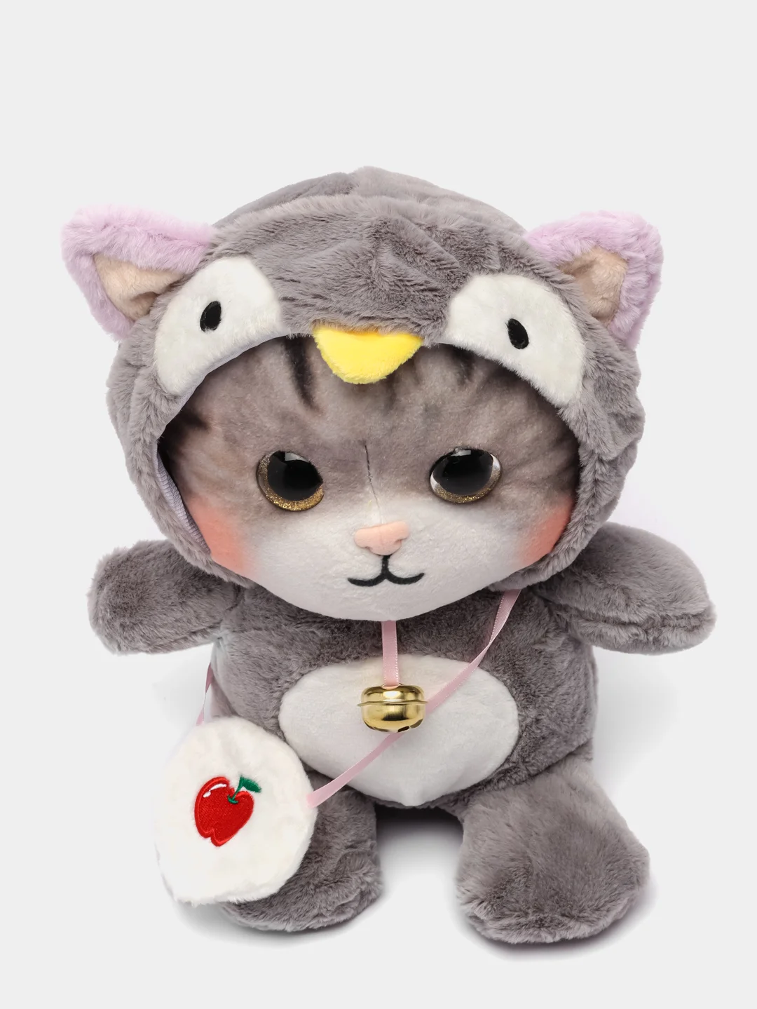 Серый мягкая игрушка "Котенок в шубке" с колокольчиком, 30 см