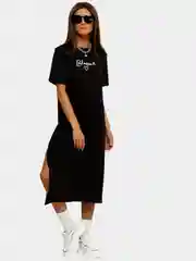 Черный платье-футболка Oversize с принтом, длинное