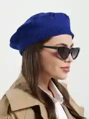 Синий берет ажурный Дамира, женская вязаная шапка на весну и осень