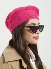 Фуксия берет женский "Волна", ажурный, вязаный