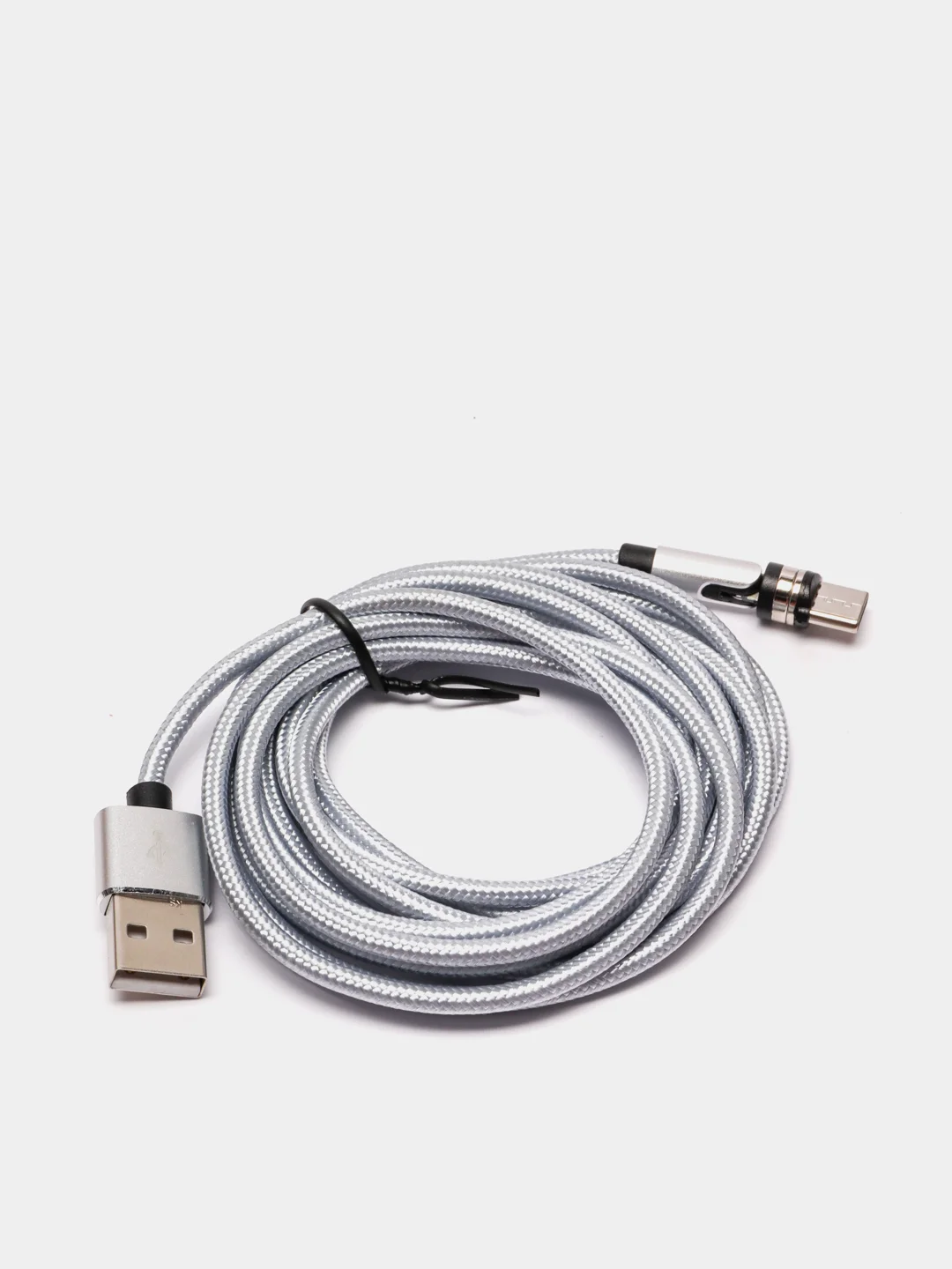 Серебряный usb кабель twitch 2.1 A магнитный для зарядки 2 -х метровые, поворот 180 градусов
