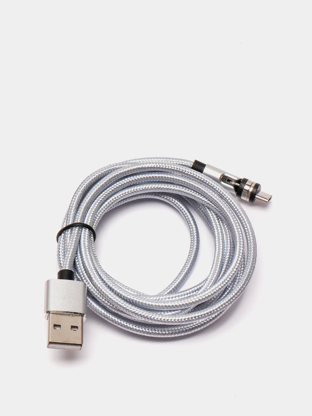 Серебряный usb кабель twitch 2.1 A магнитный для зарядки 2 -х метровые, поворот 180 градусов