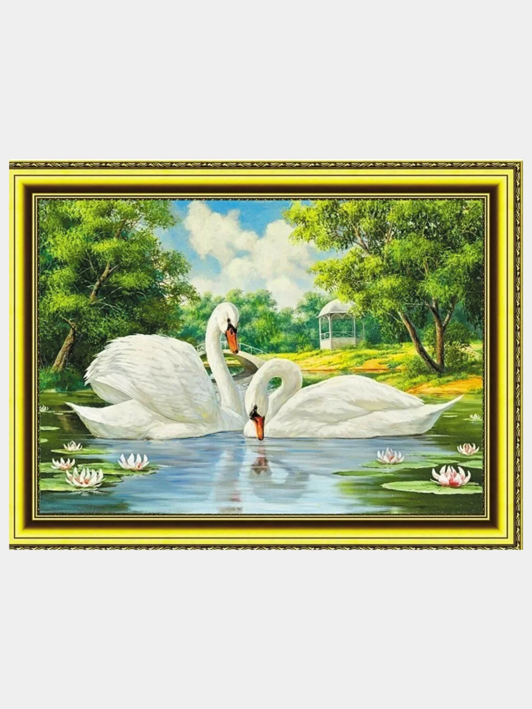 Алмазная мозаика на подрамнике, 40*50 см, "Лебеди"