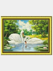 Алмазная мозаика на подрамнике, 40*50 см, "Лебеди"