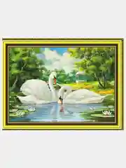 Алмазная мозаика на подрамнике, 40*50 см, "Лебеди"