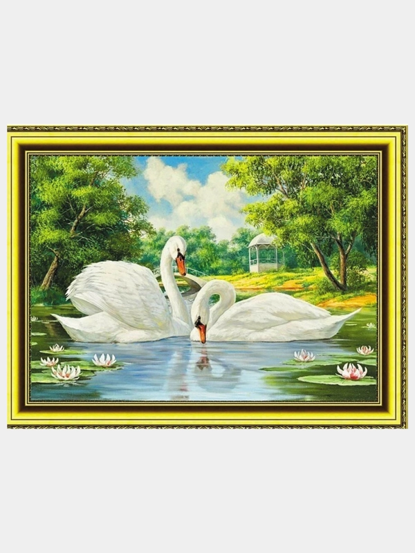 Алмазная мозаика на подрамнике, 40*50 см, "Лебеди"