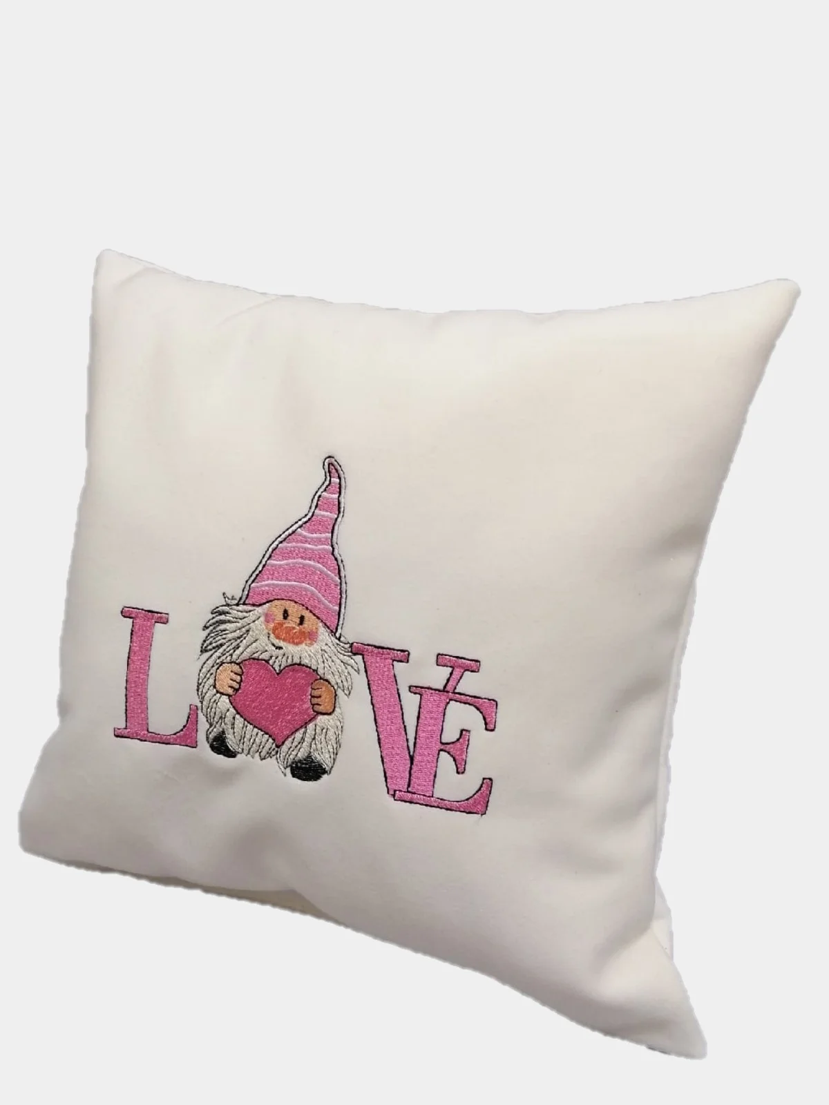 Белый подушка с вышивкой "Гномик Love"