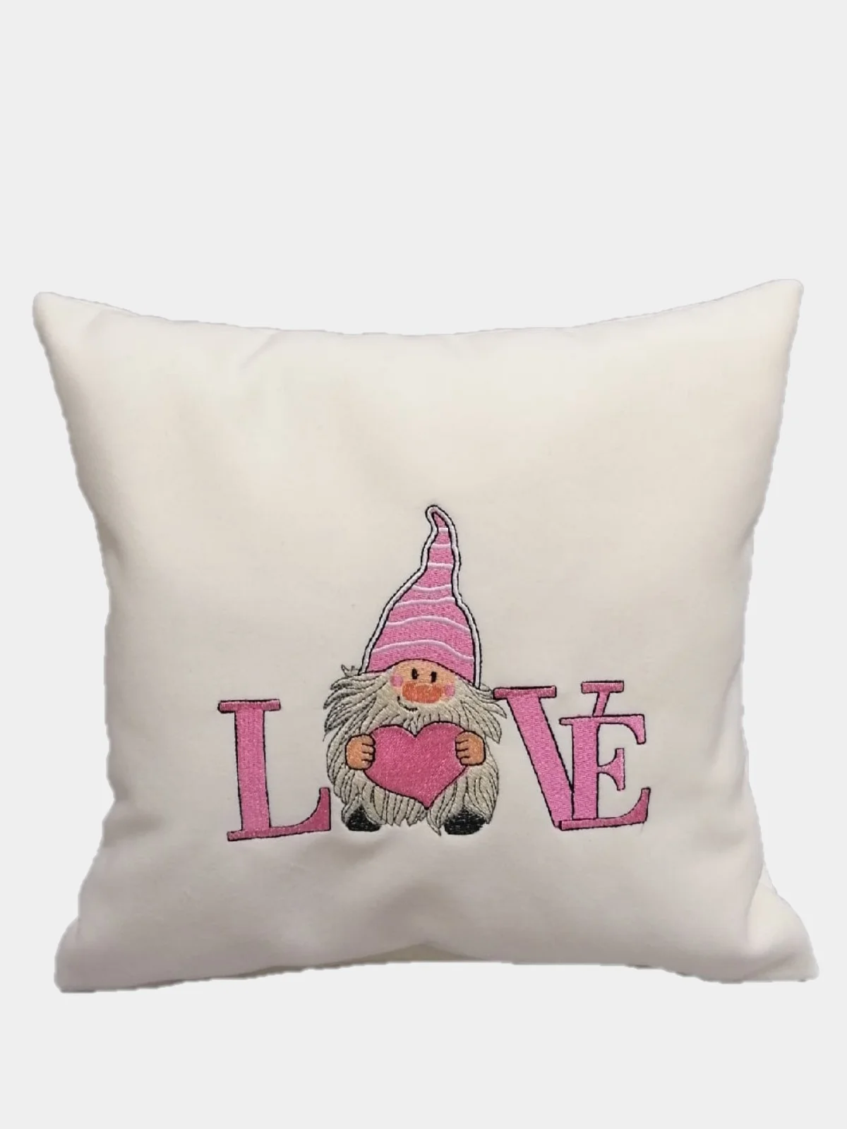 Белый подушка с вышивкой "Гномик Love"