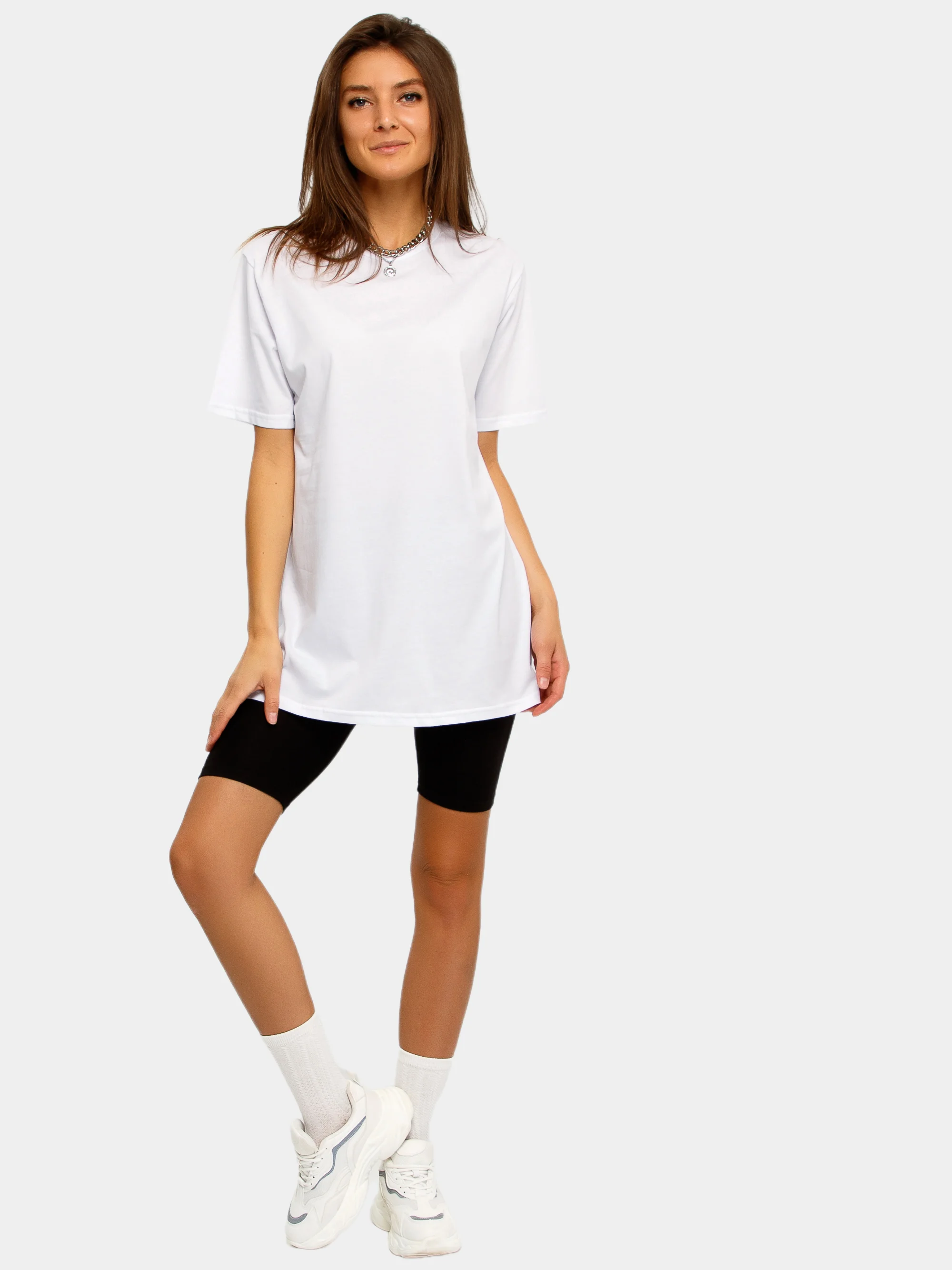 Белый футболка женская Oversize, однотонная, 100% хлопок