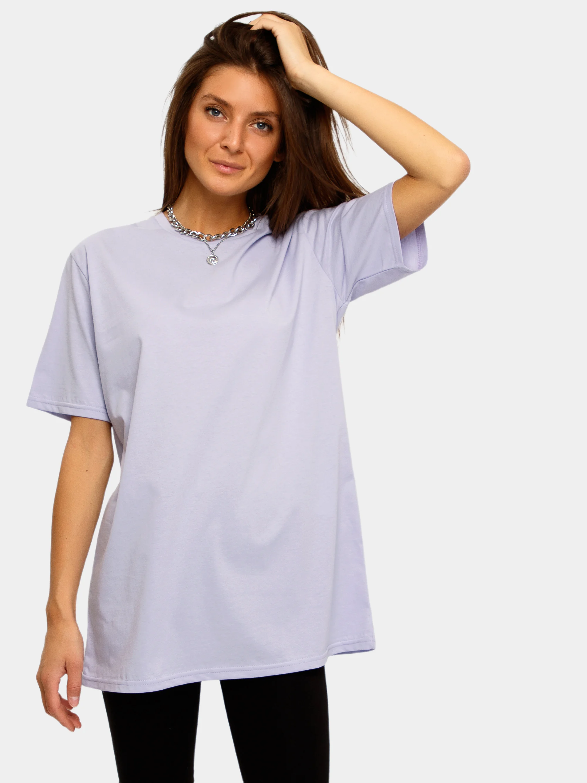 Сиреневый футболка женская Oversize, однотонная, 100% хлопок