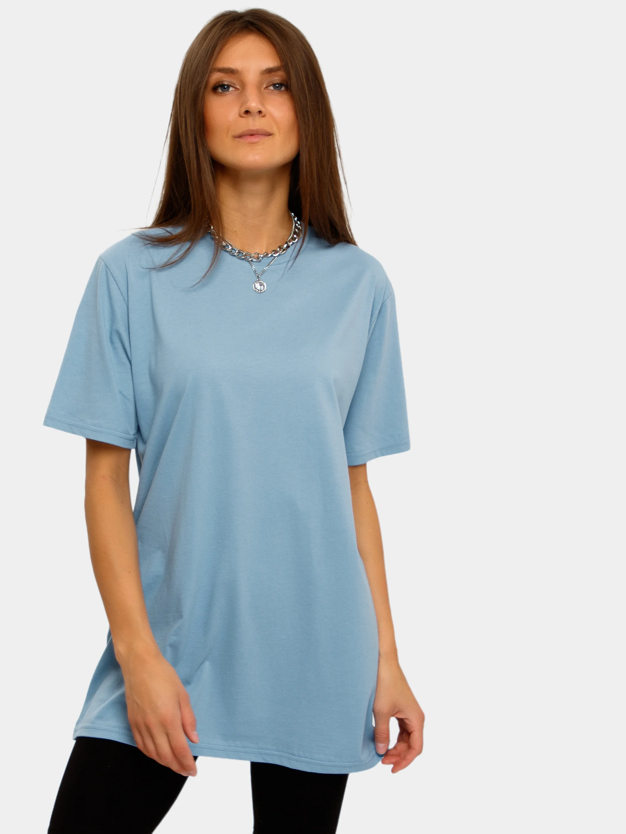 Небесно-голубой футболка женская Oversize, однотонная, 100% хлопок
