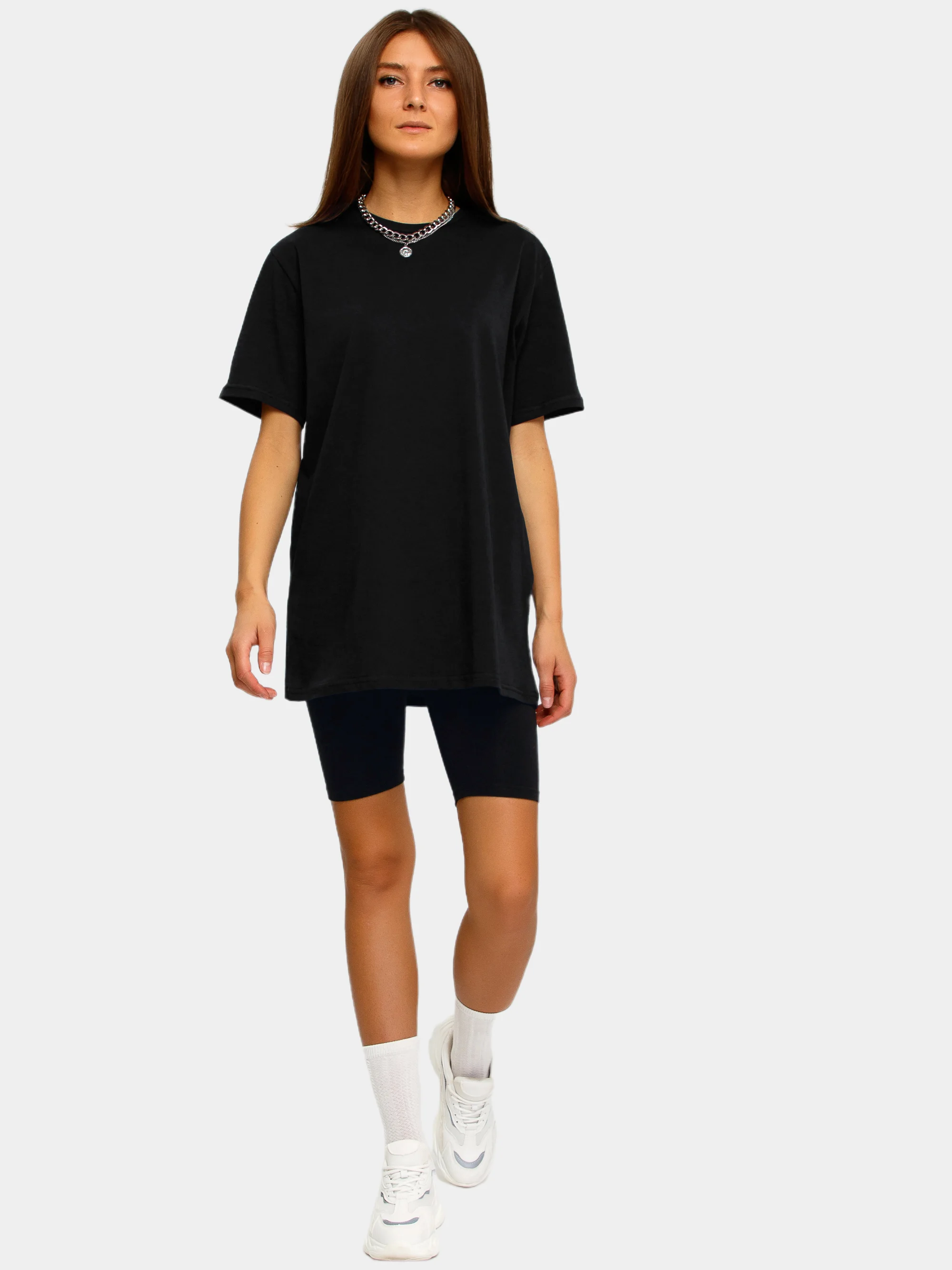 Белый футболка женская Oversize, однотонная, 100% хлопок