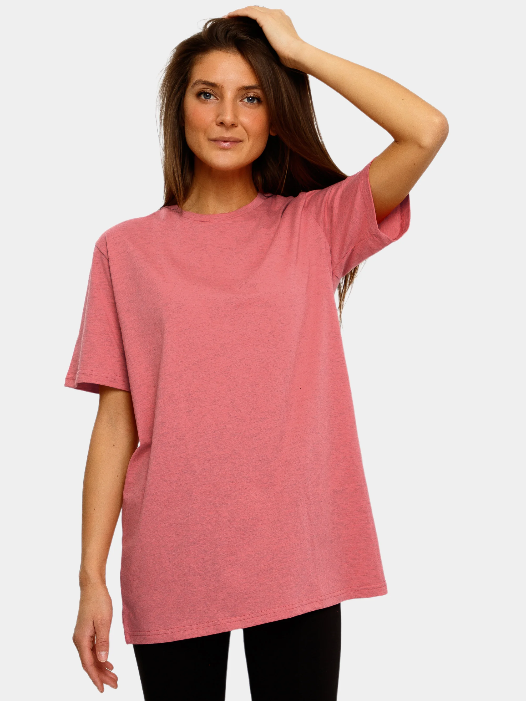 Коралловый футболка женская Oversize, однотонная, большие размеры 42-56