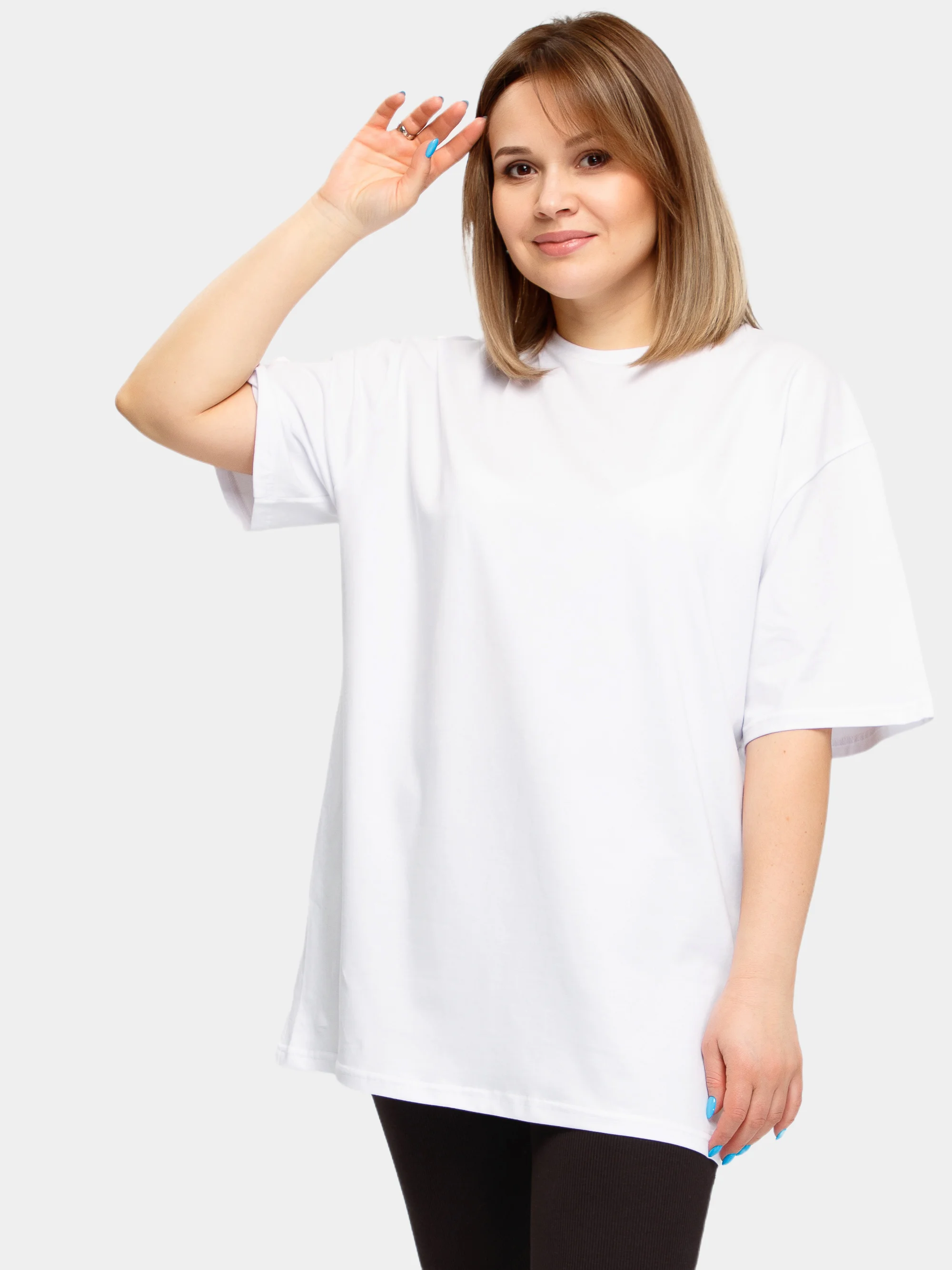 Белый футболка женская Оversize, однотонная, большие размеры 42-60