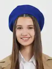 Синий берет женский Анита,  вязаная шапка на весну и осень