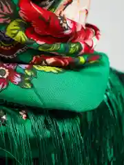 Лесной зеленый платок женский, в русском стиле, с бахрамой, с цветами