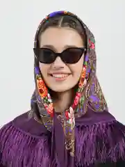 Фиолетовый женский русский платок, с бахромой
