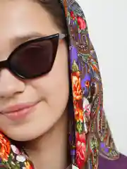 Фиолетовый женский русский платок, с бахромой