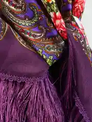 Фиолетовый женский русский платок, с бахромой