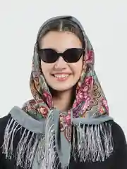 Серый меланж женский русский платок, с бахромой