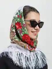 Белый женский русский платок, с бахромой
