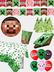 Набор для праздника в стиле Minecraft, одноразовая бумажная посуда, 6 персон