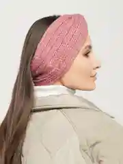 Розовый повязка на голову вязаная, шерстяная, чалма.