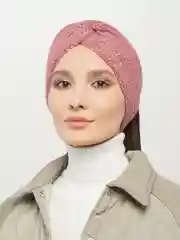 Розовый повязка на голову вязаная, шерстяная, чалма.